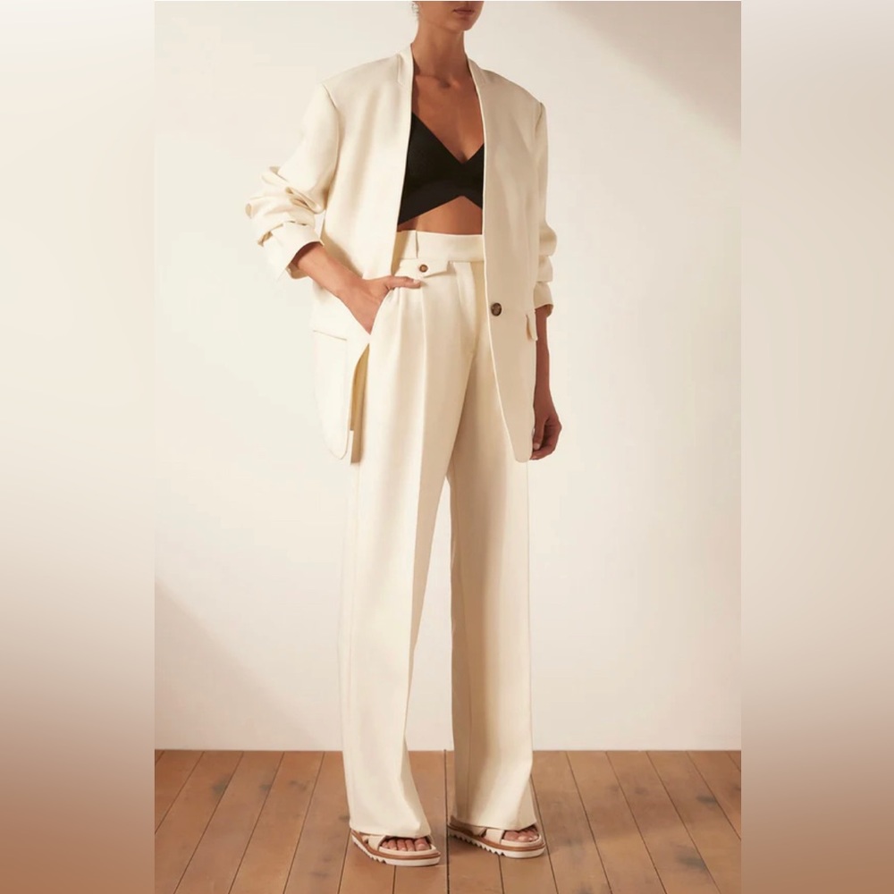 SHONA JOY Irene Collarless Oversized Blazer in Cream Sz 2 - Picture 2 of 16